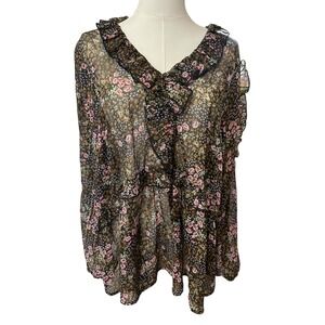 Sheer Indie Girl Floral Cottagecore Prairie Flowy Feminine Tunic Boho Blouse 1X